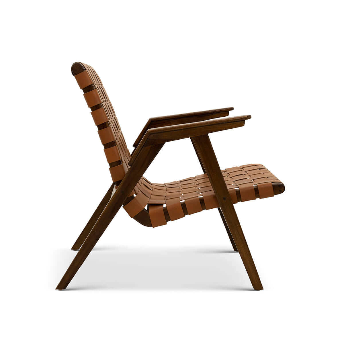 David Genuine Leather Teak Lounge Chair