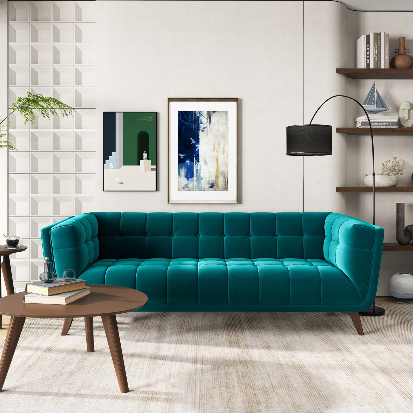 Addison Large Teal Velvet Sofa