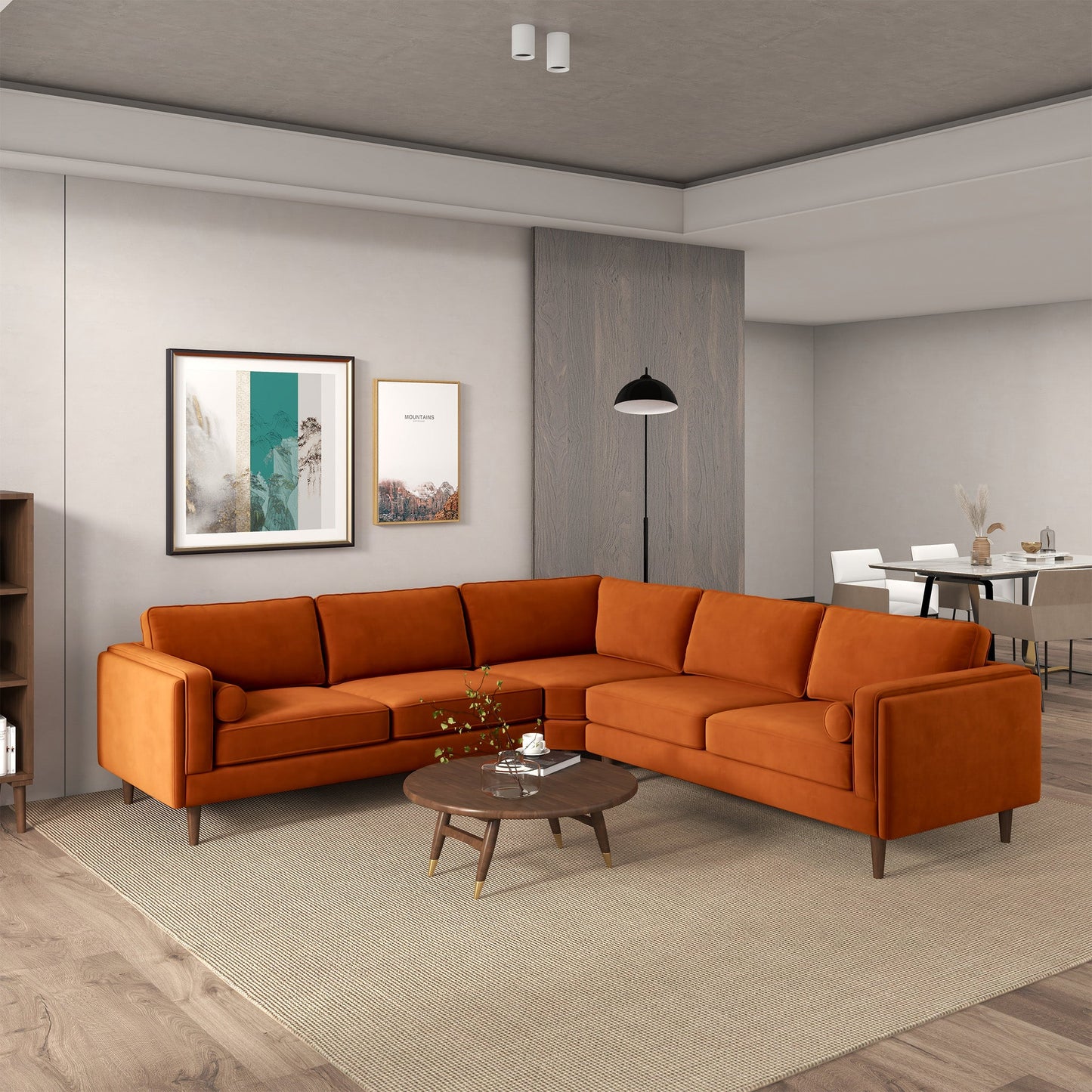 Amber Burnt Orange Corner Sectional Sofa