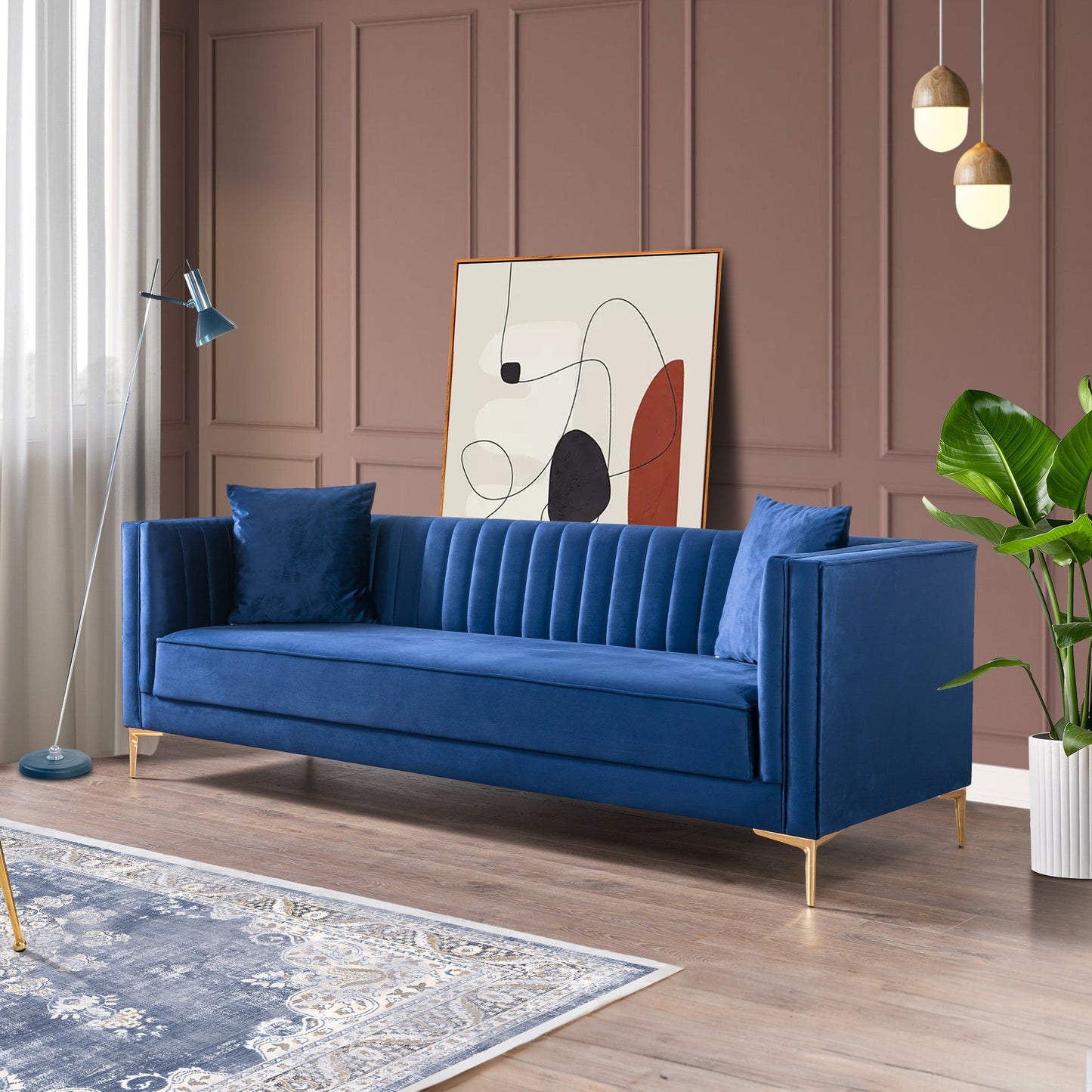 Angelina Sofa 91" (Dark Blue Velvet)