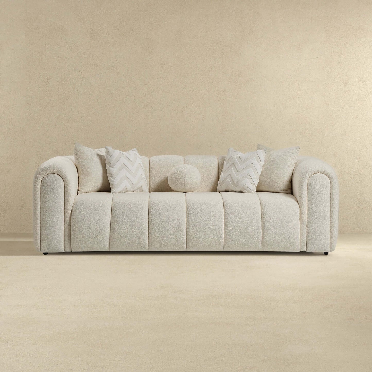 Beatrice Modern Tufted Ivory Boucle Sofa