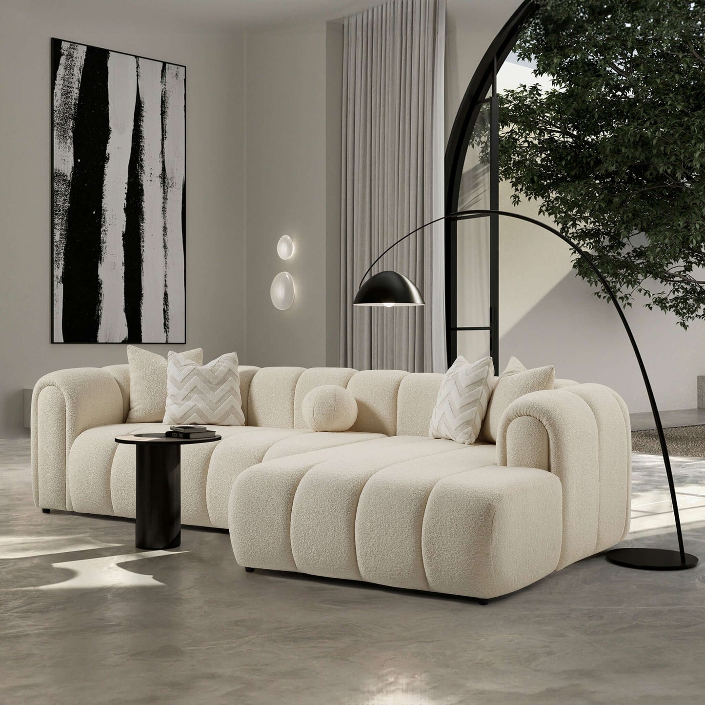 Beatrice Modern Tufted Ivory Boucle Right Sectional Sofa