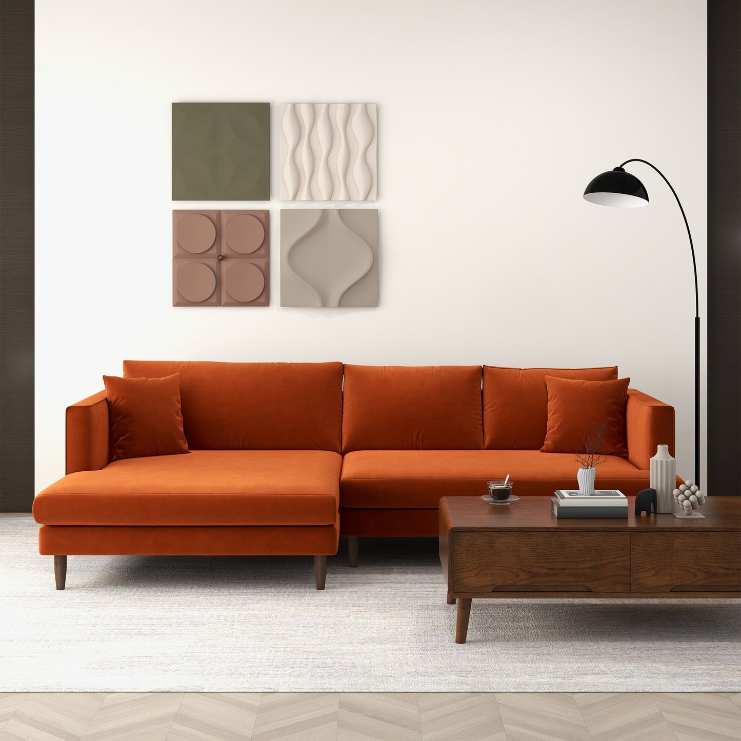 Blake L-Shaped Sectional Burnt Orange Sofa Right Facing