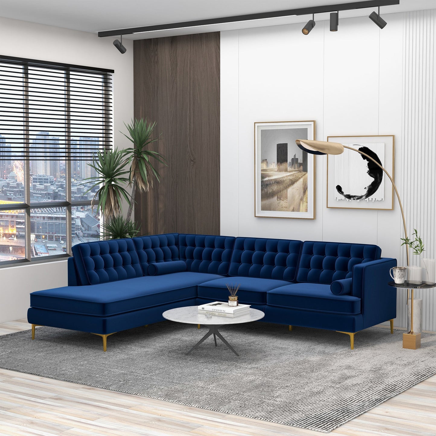 Brooke Dark Blue Sectional Sofa Left Facing