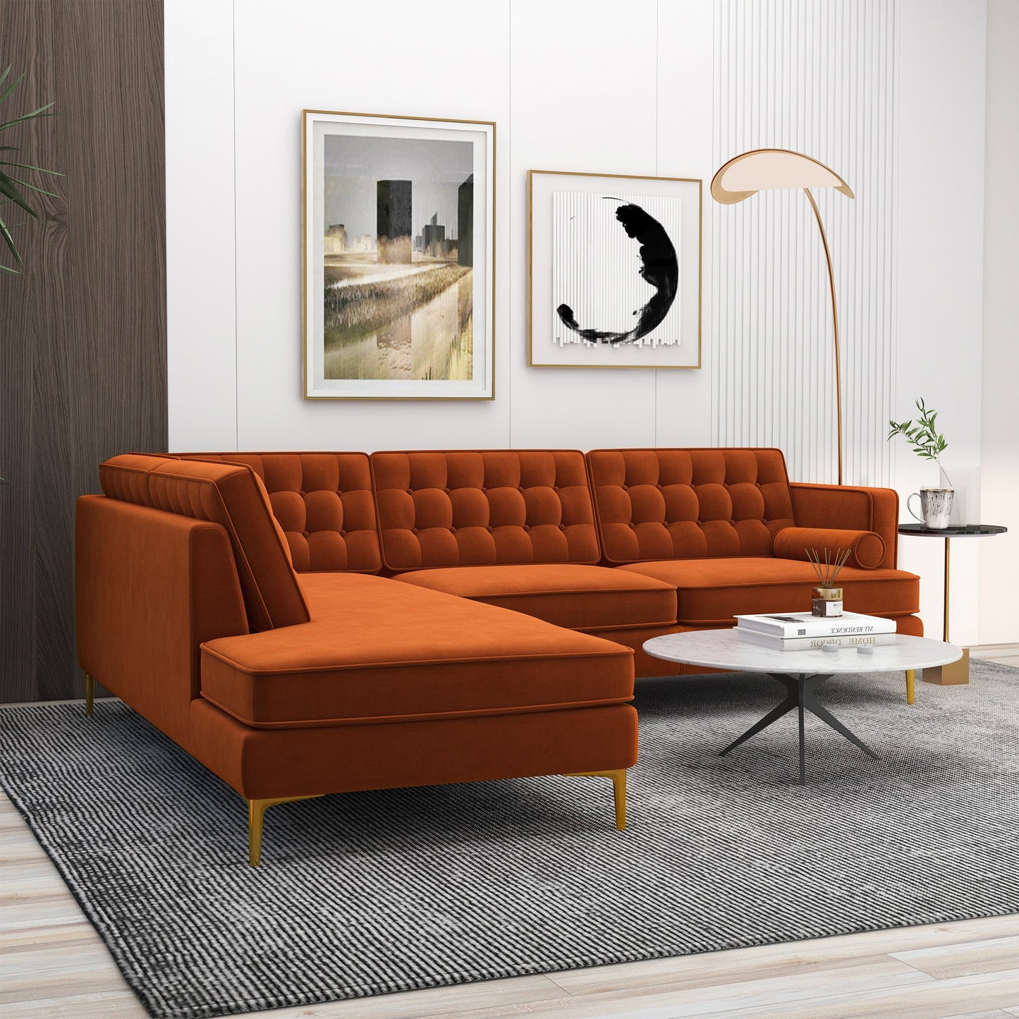 Brooke Burnt Orange Sectional Sofa Left Facing