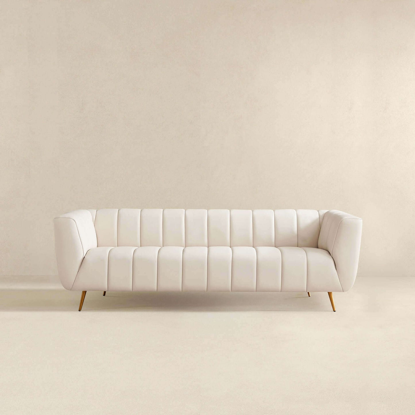 LaMattina Genuine Italian Beige Leather Channel Tufted Sofa