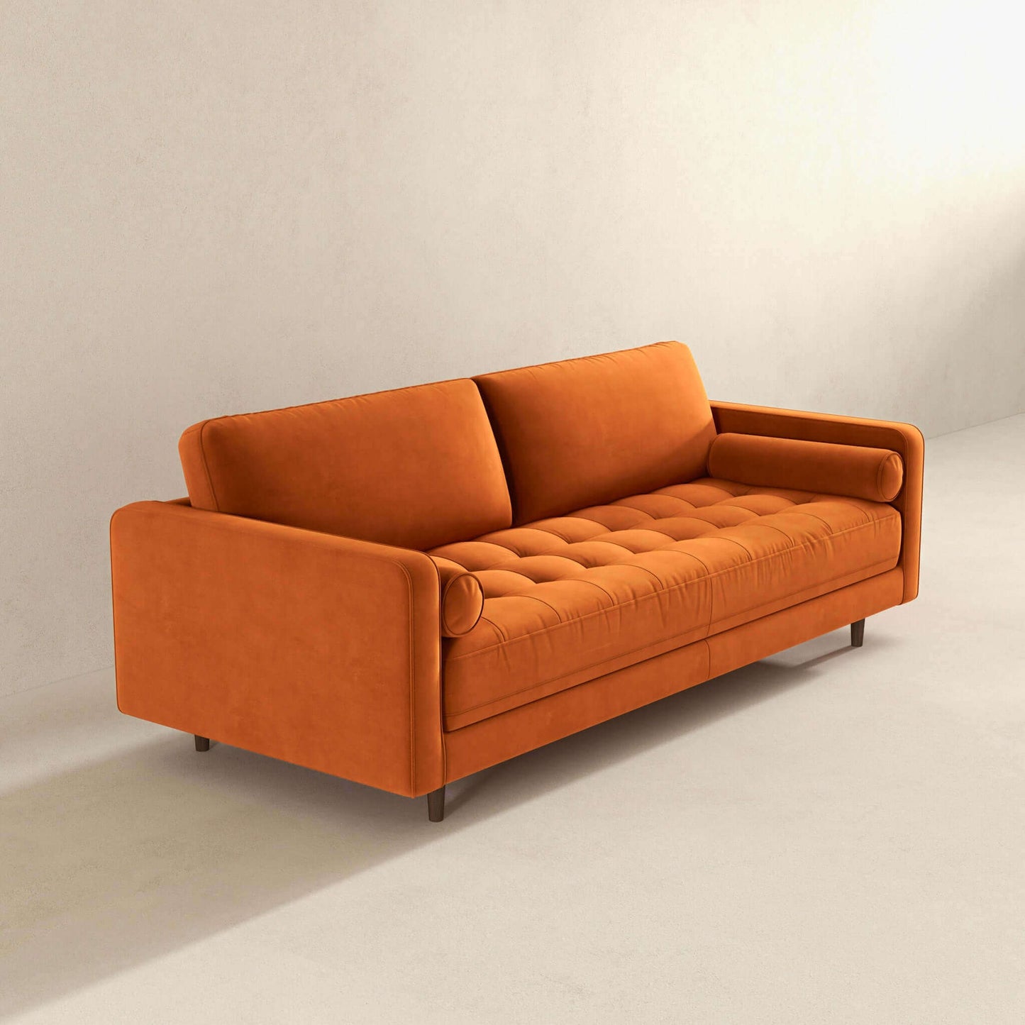 Anthony  Burnt Orange Pillow Back Velvet Sofa