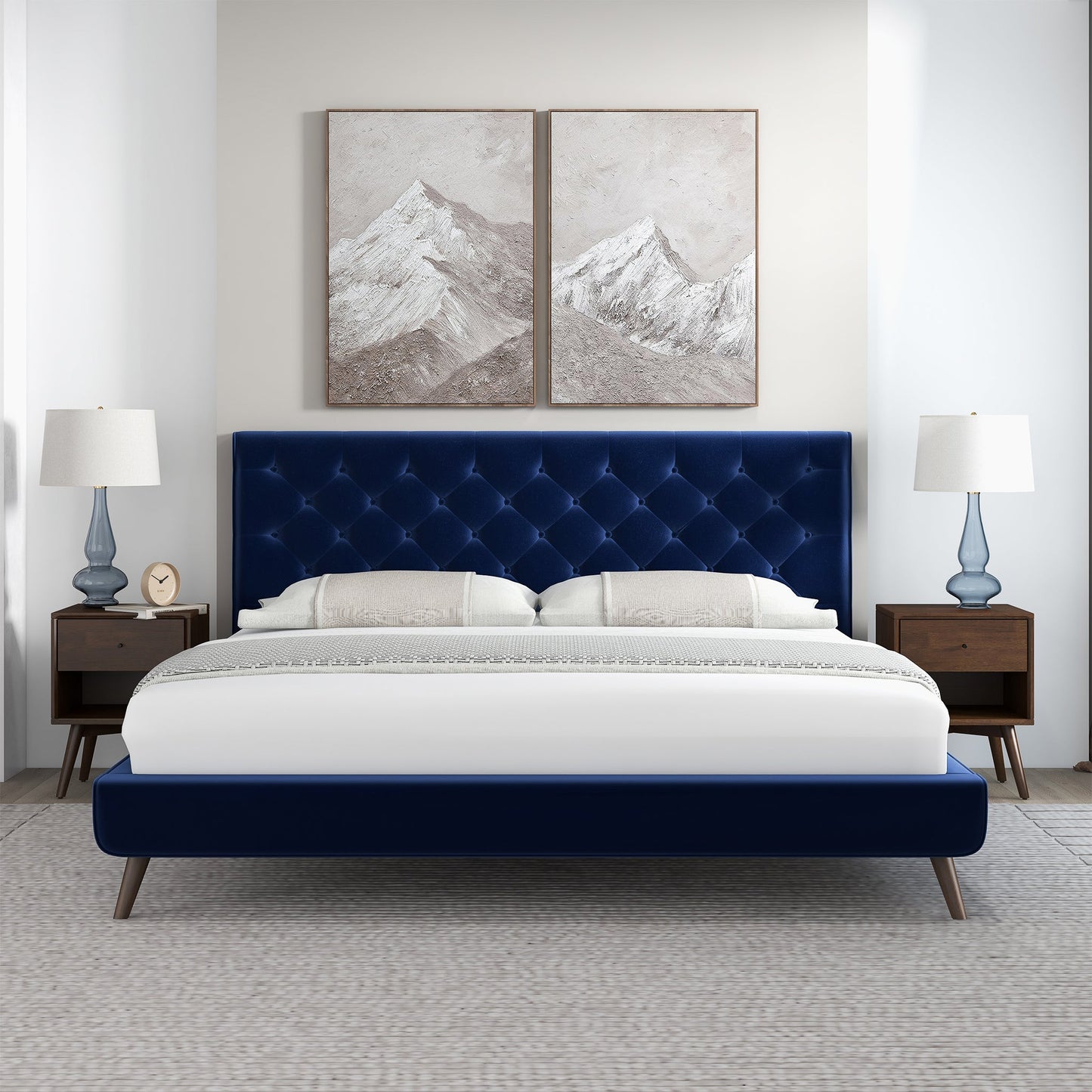 Dillon Blue Velvet Platform Bed (King Size)