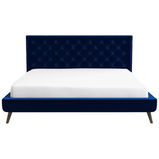 Dillon Blue Velvet Platform Bed (King Size)