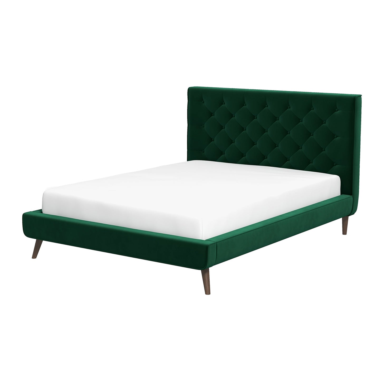 Dillon  Dark Green Velvet Platform Bed (Queen Size)