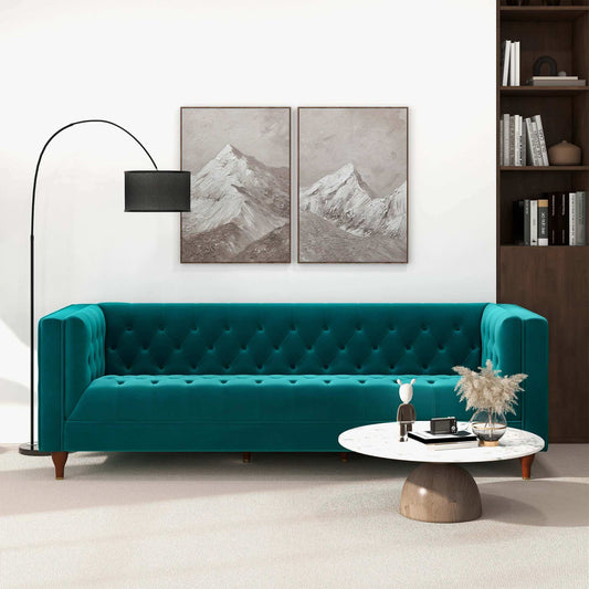 Evelyn Mid Century Modern Teal Velvet Luxury Chesterfield Sofa