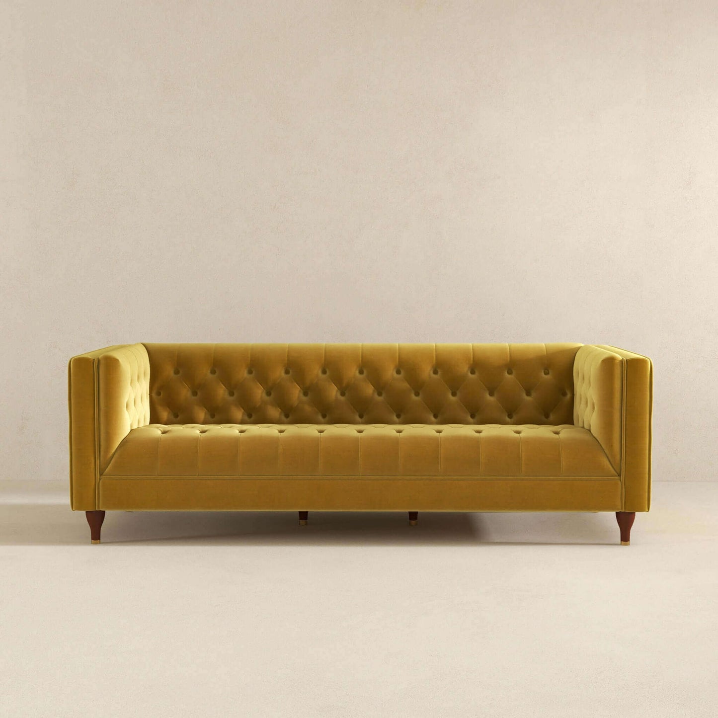 Evelyn Mid Century Modern Yellow Velvet Luxury Chesterfield Sofa