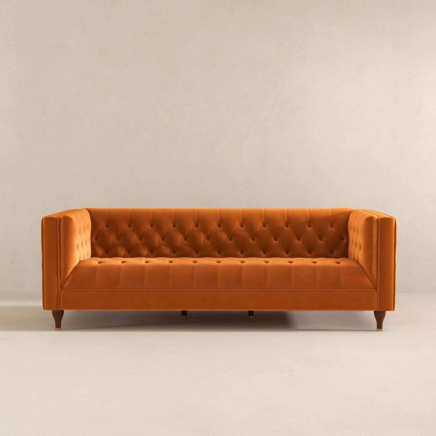 Evelyn Mid Century Modern Burnt Orange Velvet Luxury Chesterfield Sofa