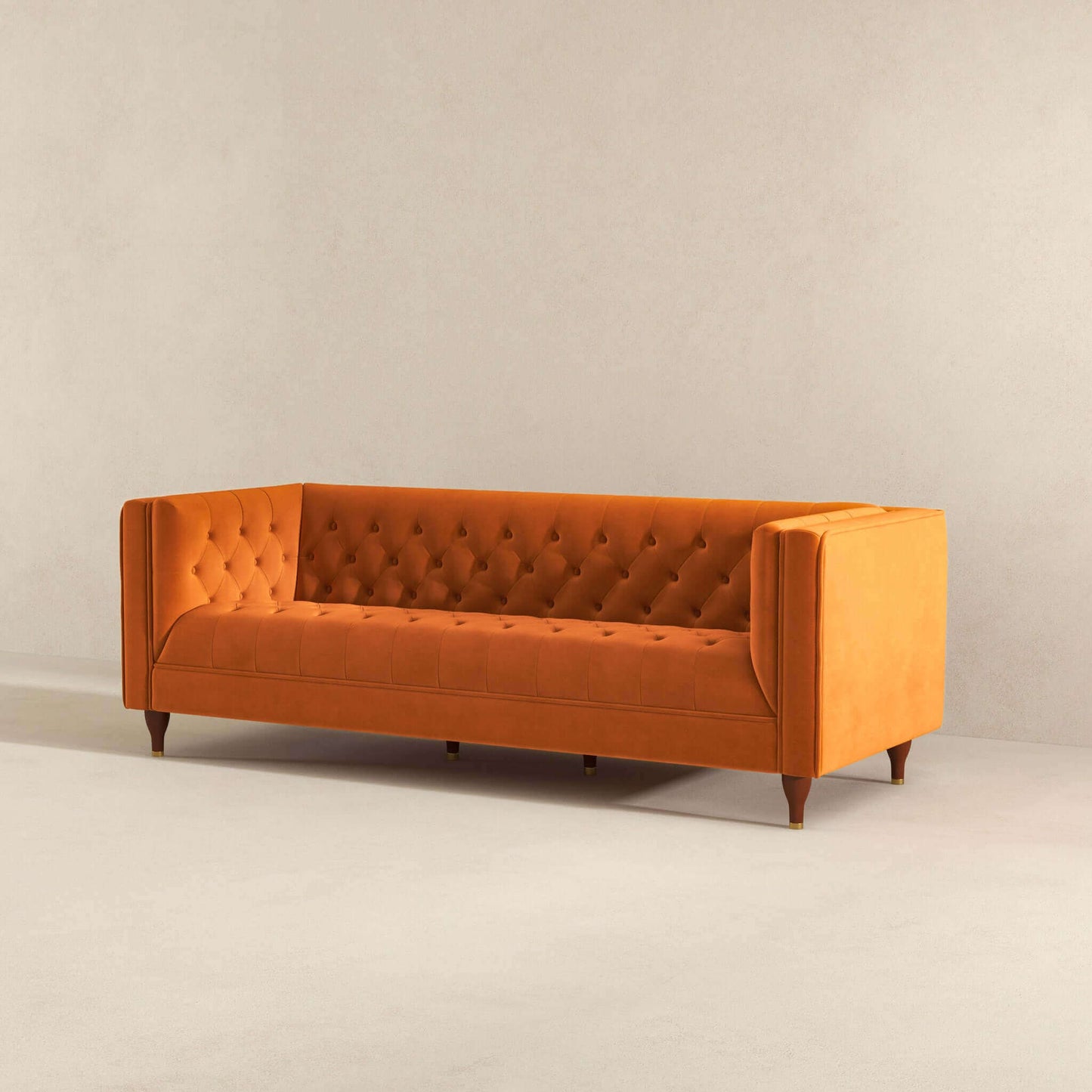 Evelyn Mid Century Modern Burnt Orange Velvet Luxury Chesterfield Sofa