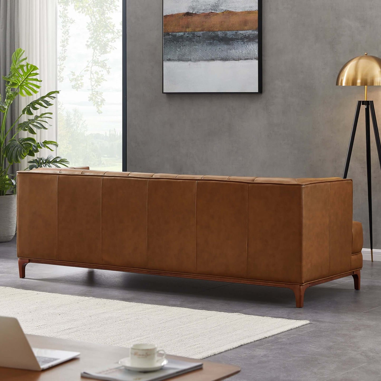 Mara  Tufted Cognac Leather Sofa