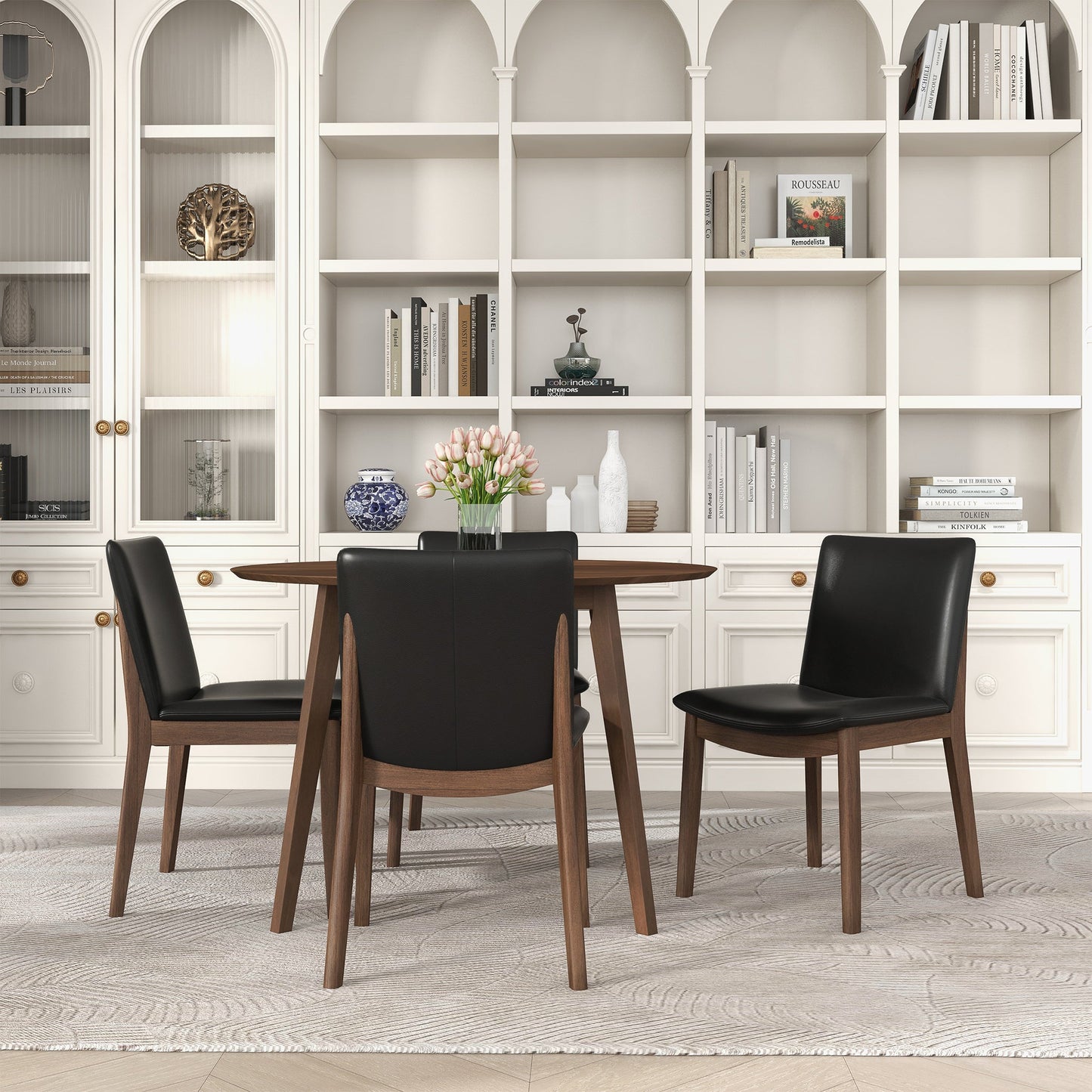 Laura  Black PU Solid Wood Dining Chair (Set Of 2)