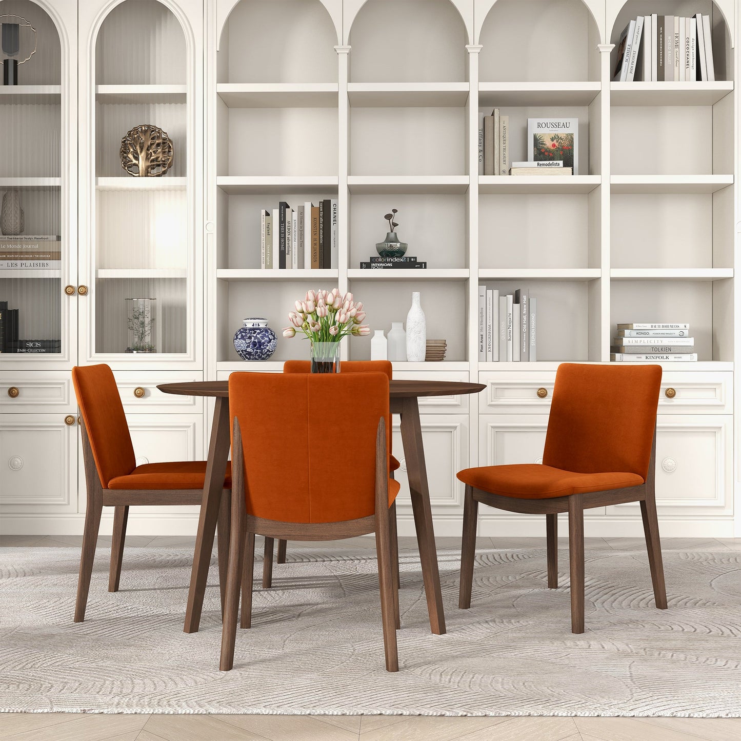 Laura  Burnt Orange Velvet Solid Wood Dining Chair (Set Of 2)