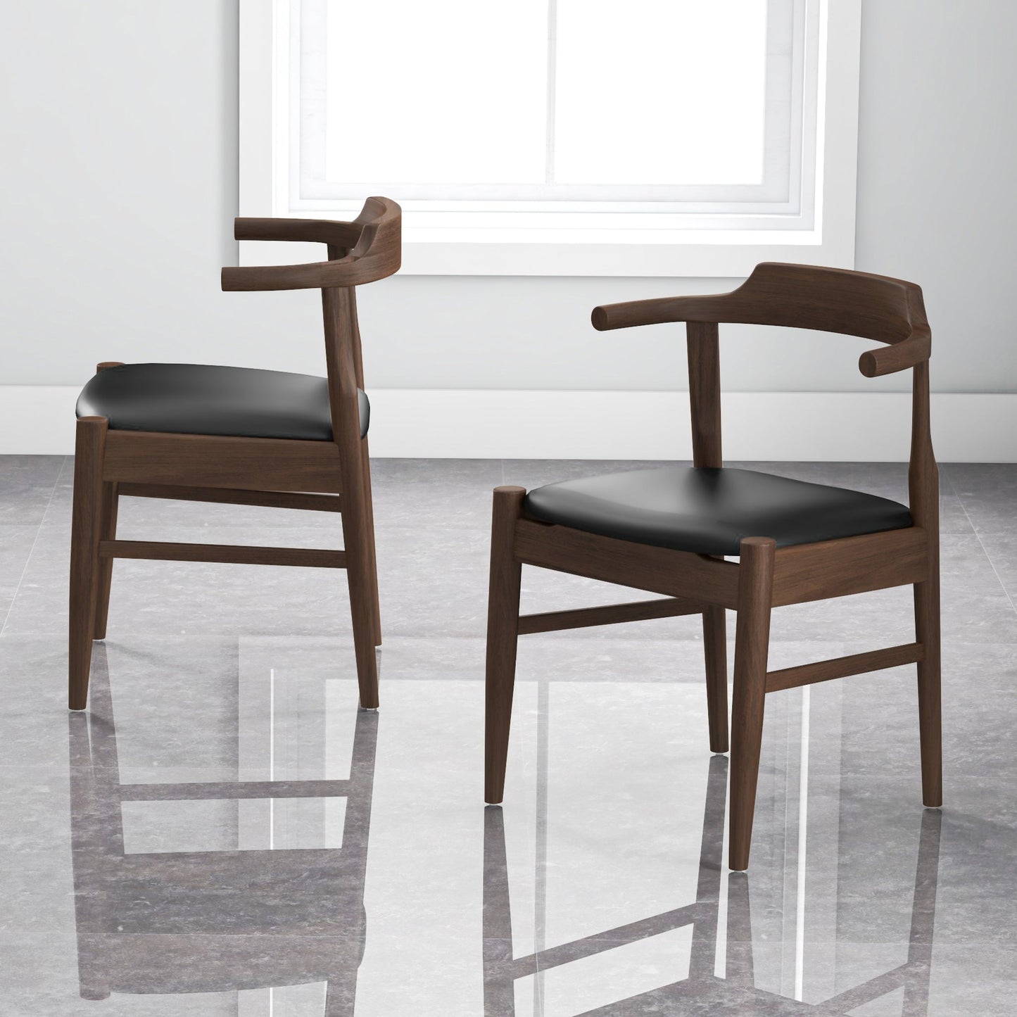 Leon Mid-Century Modern Leather Dining Chair (Set of 2)