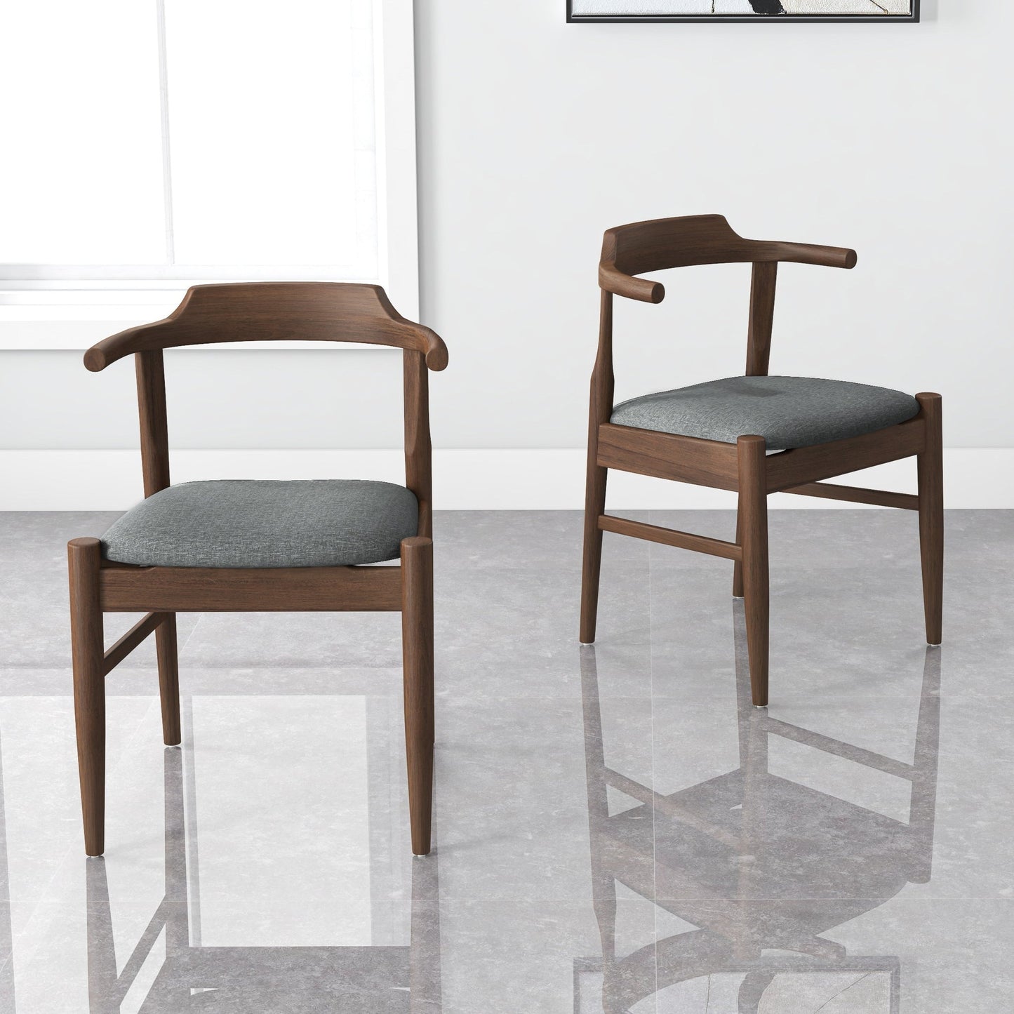 Leon Mid-Century Modern Grey Fabric Dining Chair (Set of 2)