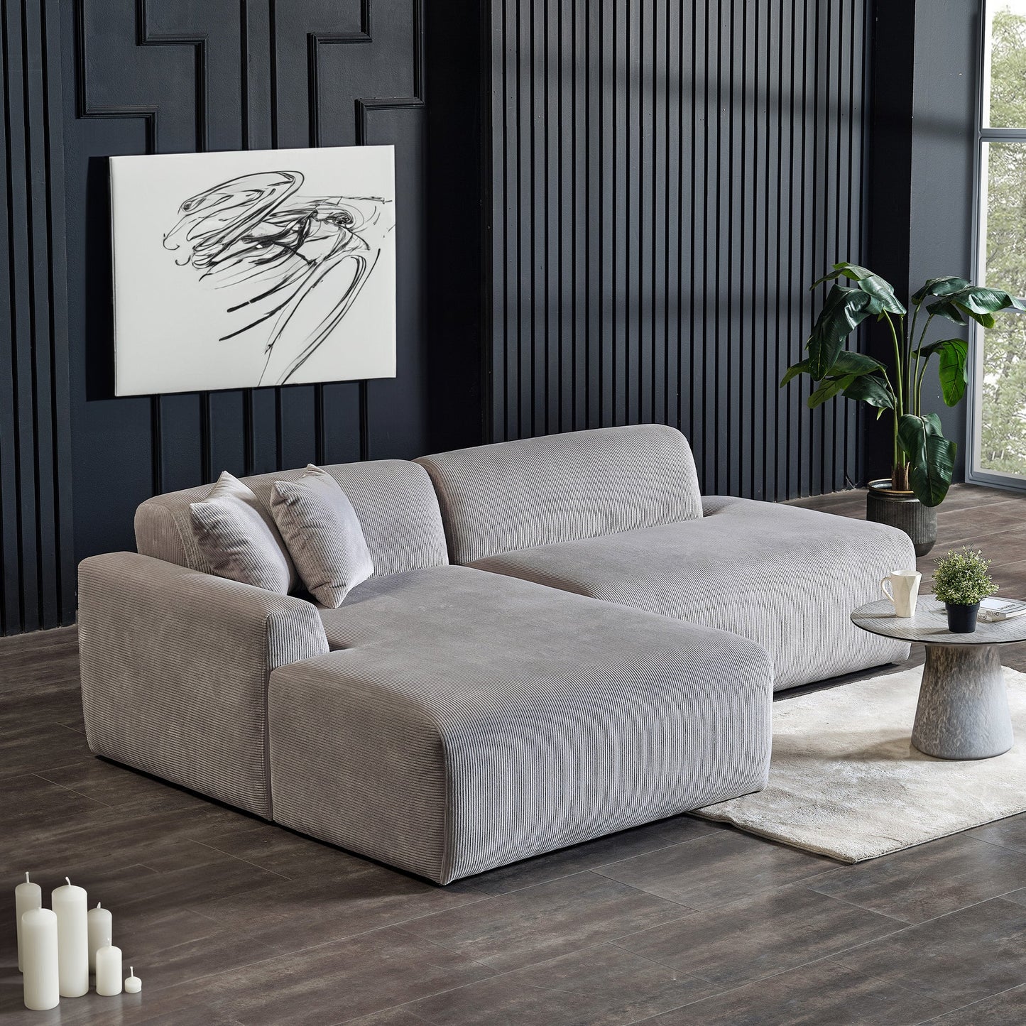 Mar Sectional Grey Velvet Sofa (Left Facing)