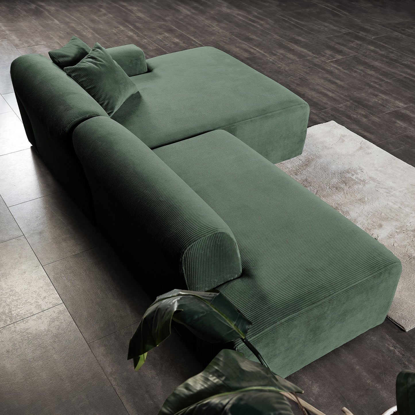 Mar Sectional Green Velvet Sofa (Right Facing)