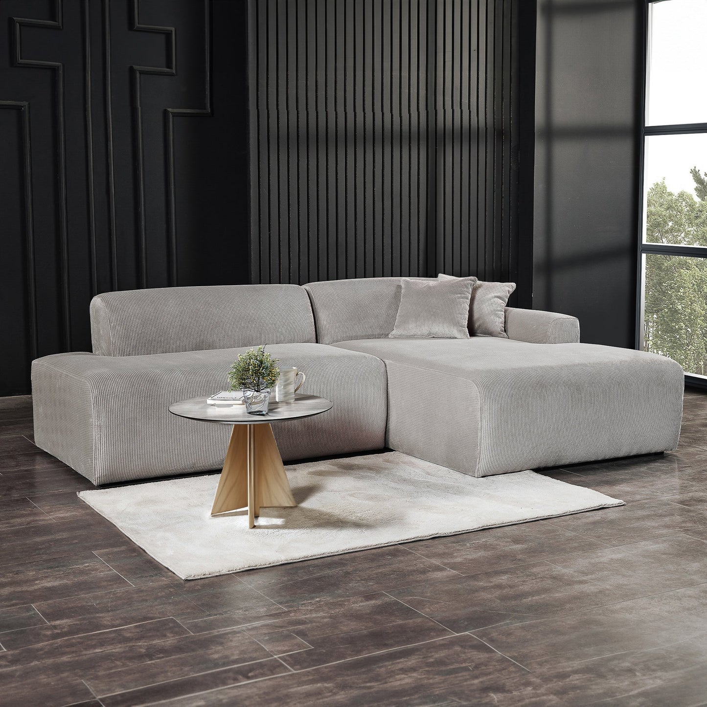 Mar Sectional Grey Velvet Sofa (Right Facing)