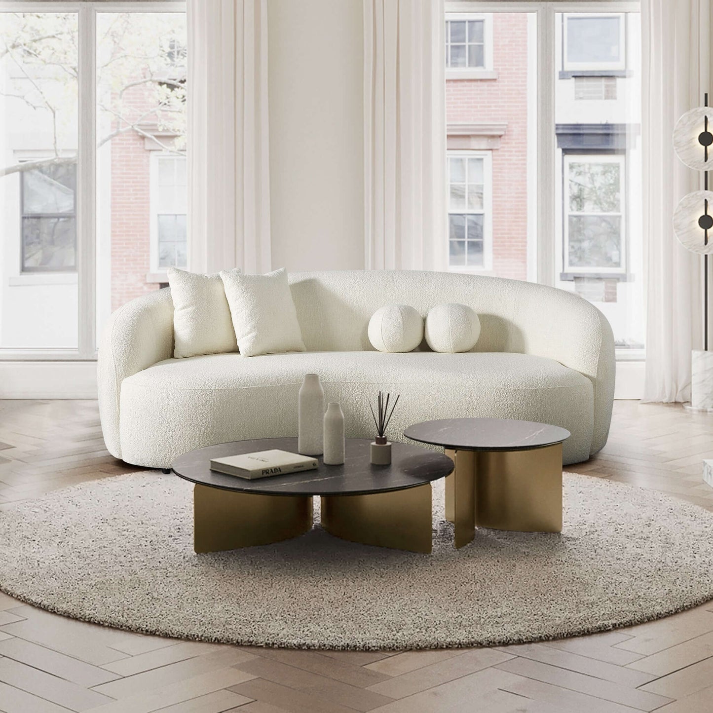 Drake Japandi Style Curvy Boucle Sofa