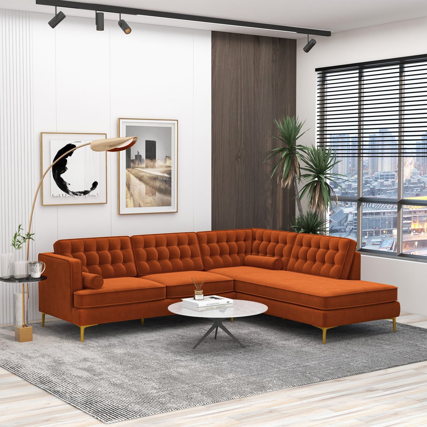 Brooke Burnt Orange Sectional Sofa Left Facing