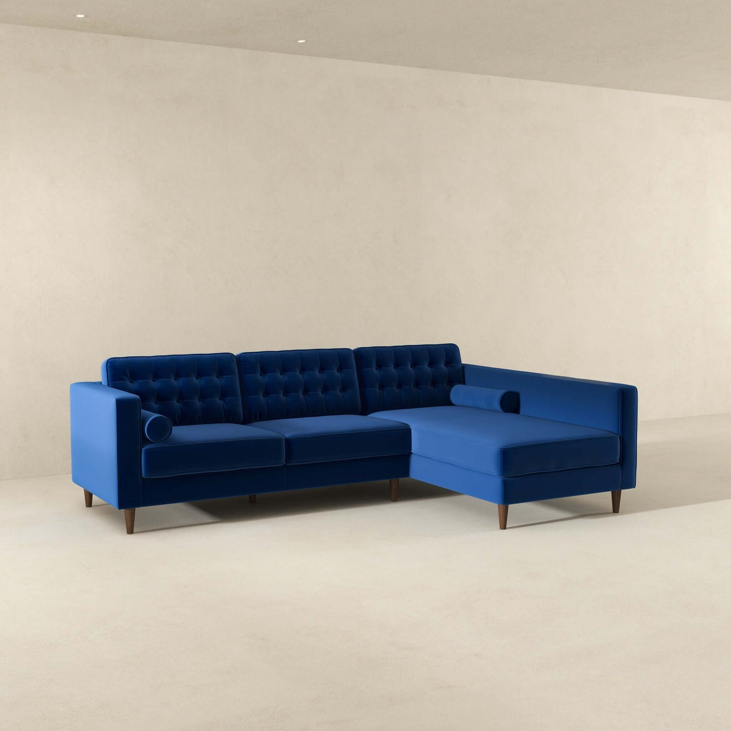 Christian  Blue Velvet Sectional Sofa Right Facing