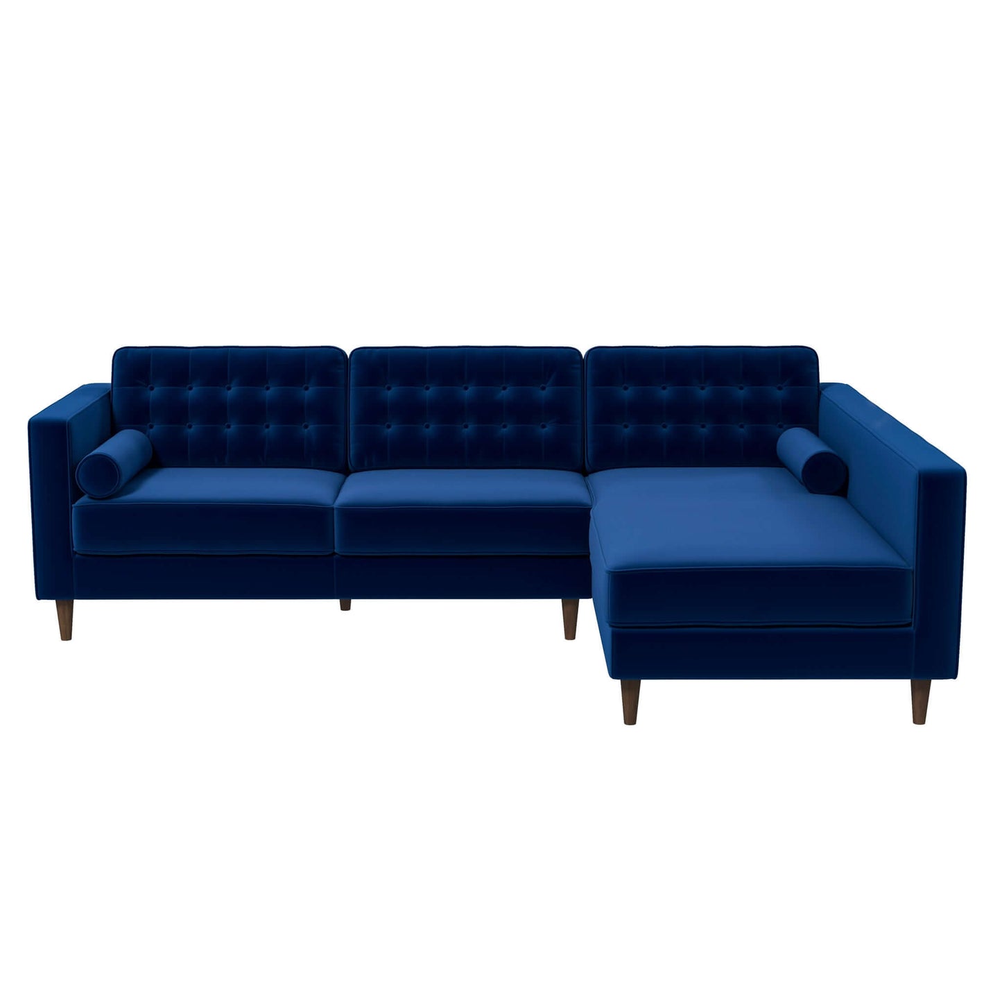 Christian  Blue Velvet Sectional Sofa Right Facing