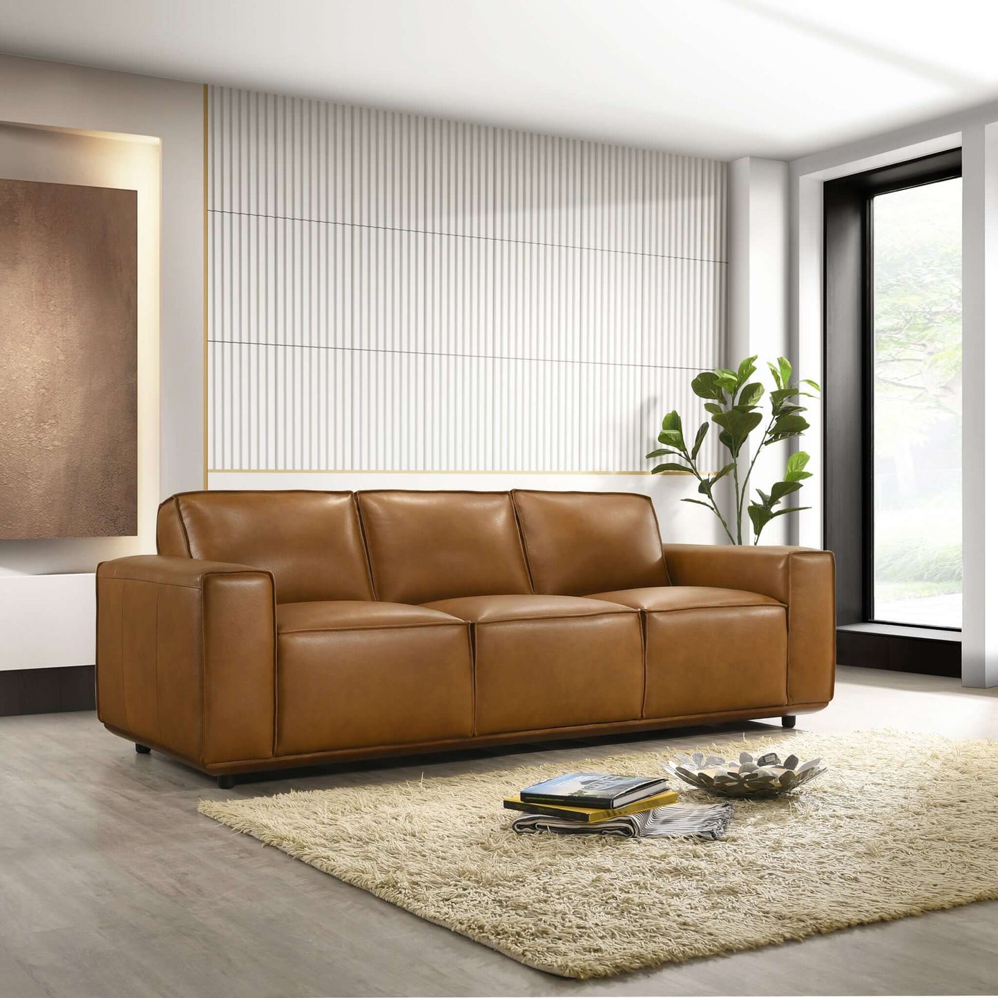 Hanky  Geniune Tan Leather Sofa