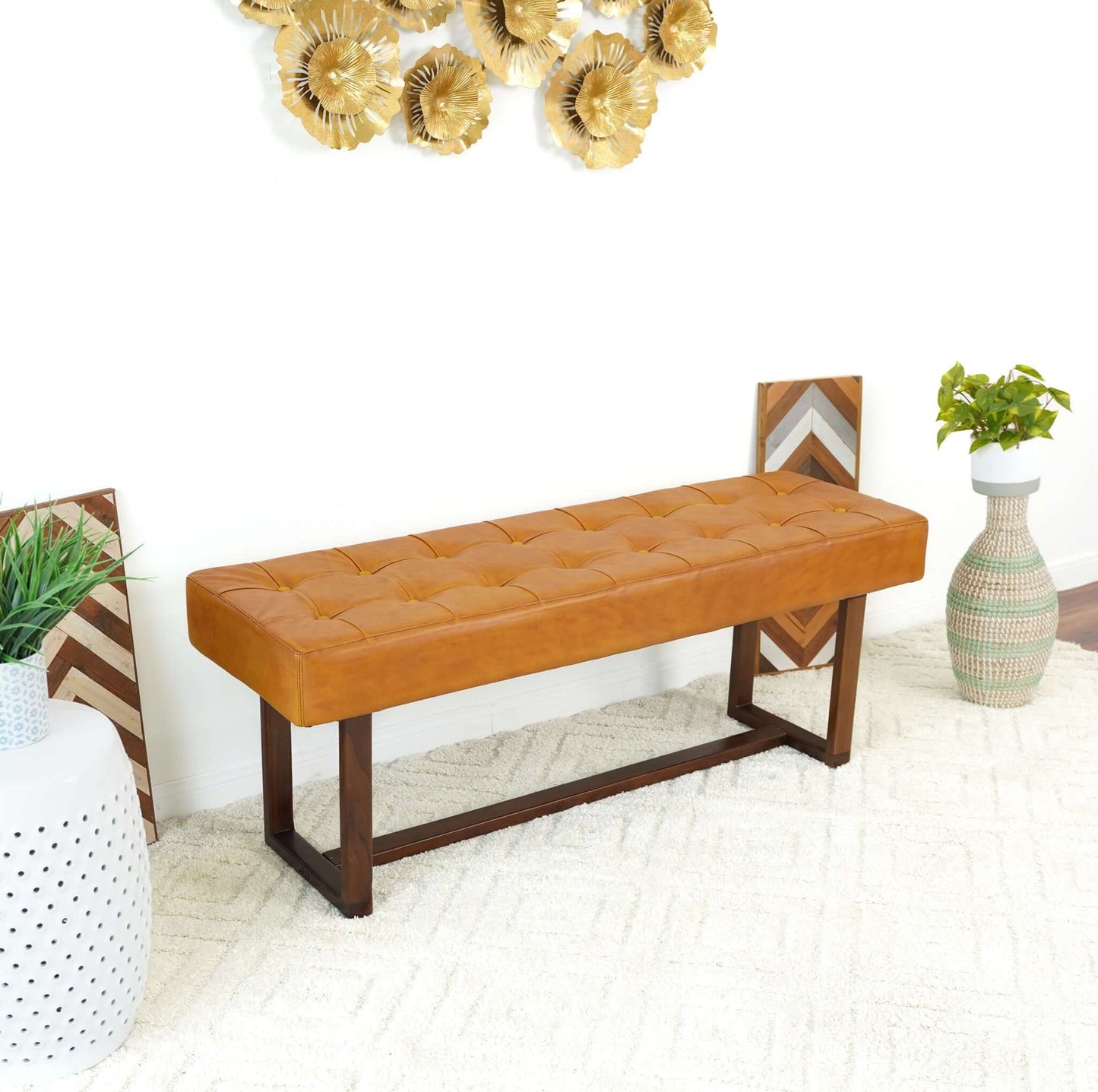 Cameron Tan Leather Bench