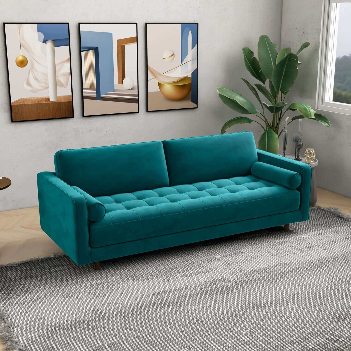 Anthony  Teal Velvet Sofa