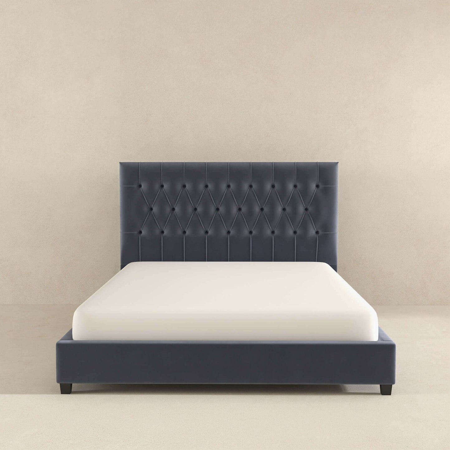 Donald Mid Century Modern Grey Velvet Platform Bed King