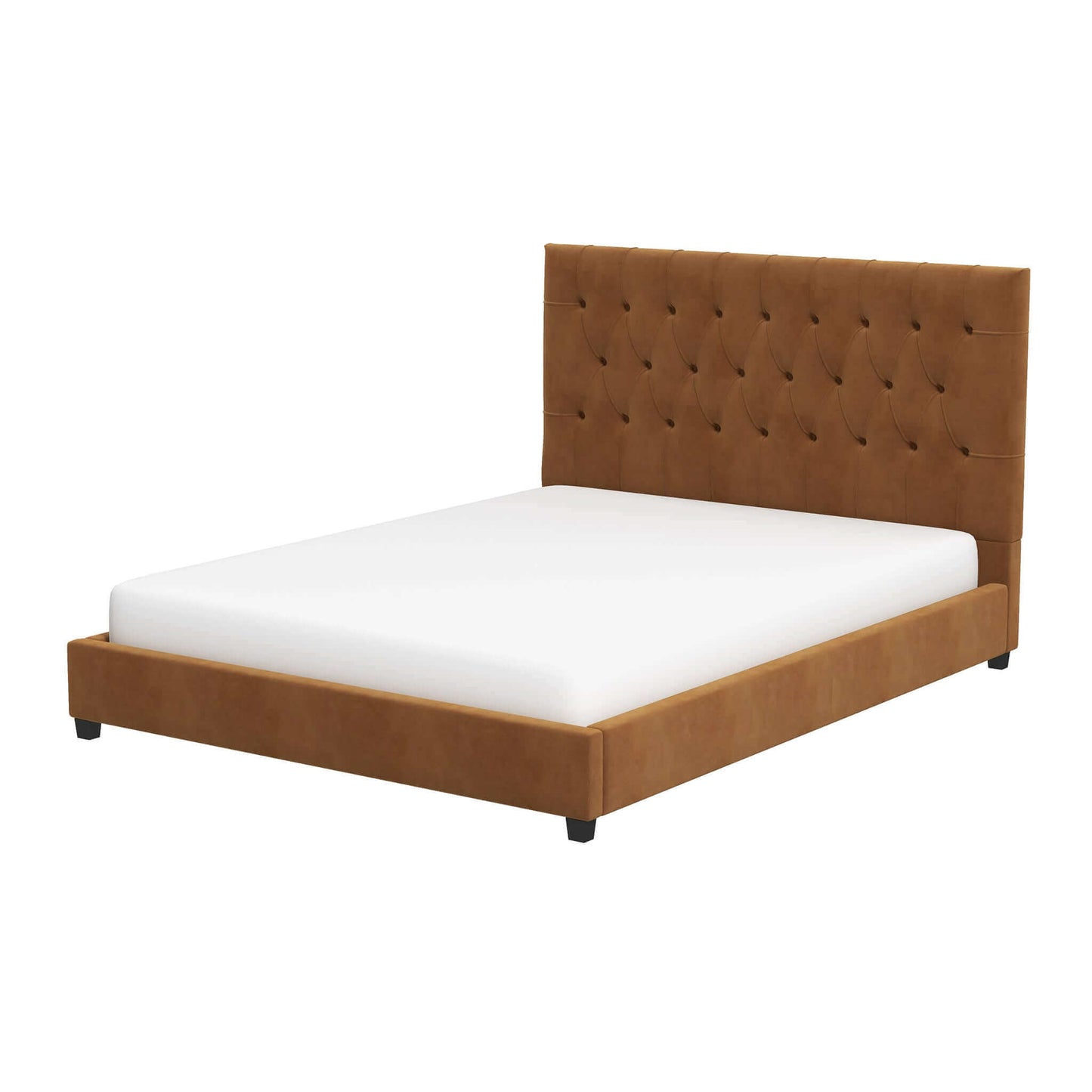 Donald Mid Century Modern Cognac Velvet Platform Bed King