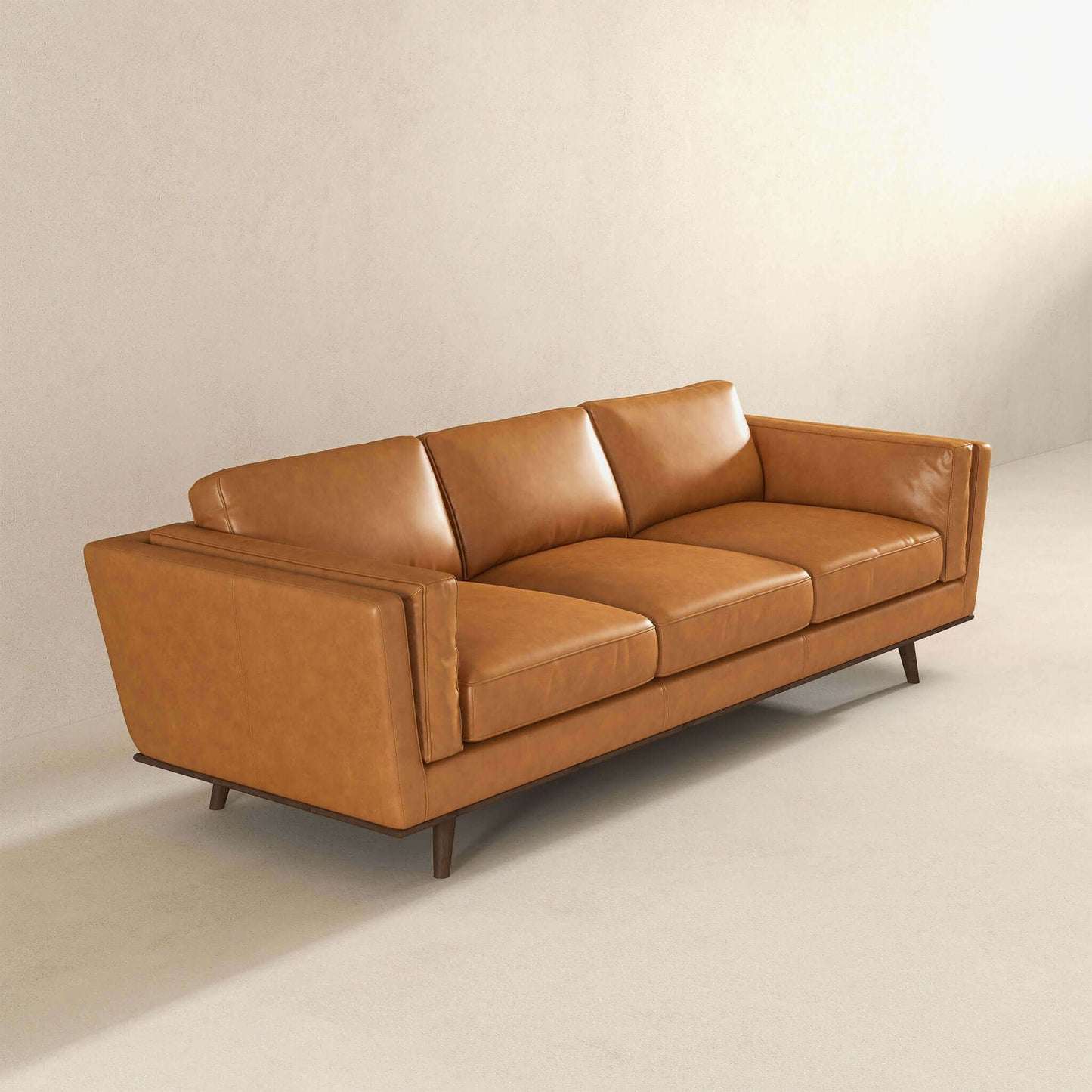 Chase Mid Century Modern Tan Genuine Leather Sofa