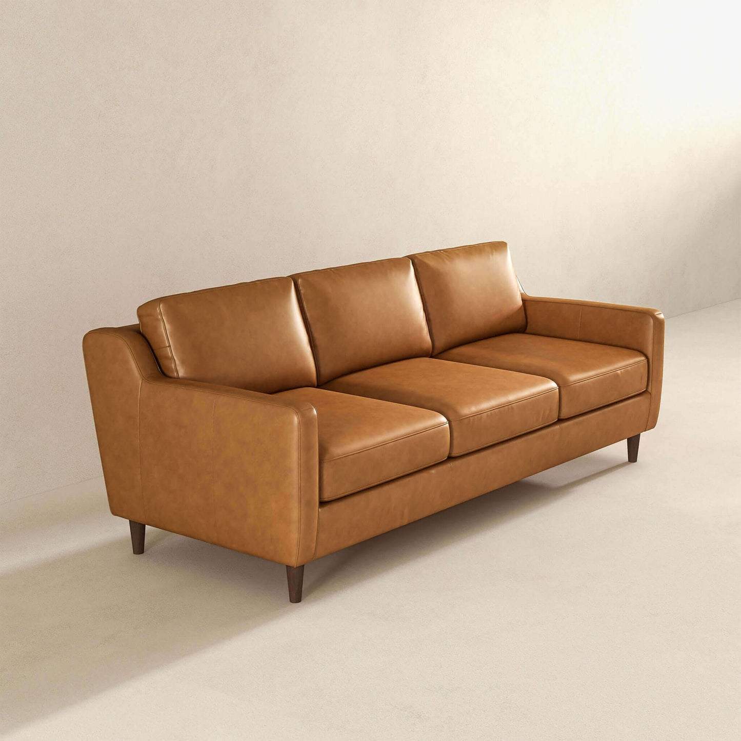 Cooper Mid Century Modern Tan Leather Sofa