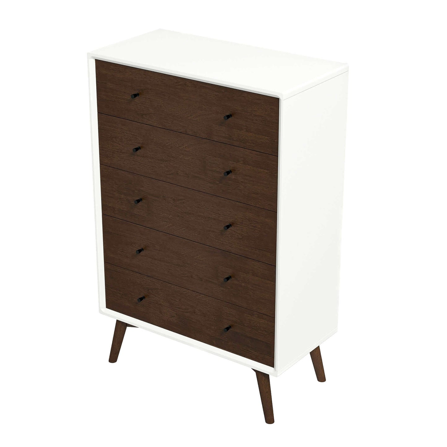 Caroline Mid Century Modern Solid Wood White Dresser 5-Drawer