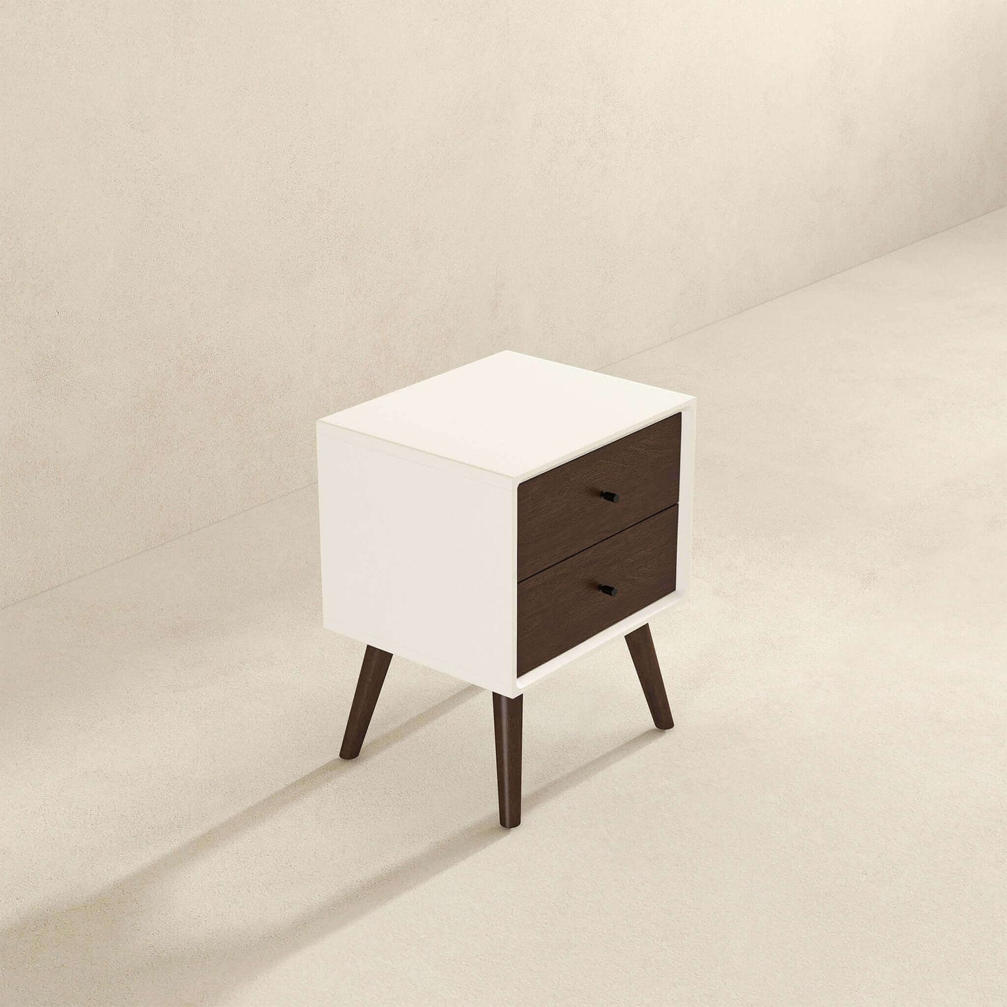 Caroline Mid Century Modern Style White Night Stand 2-Drawer