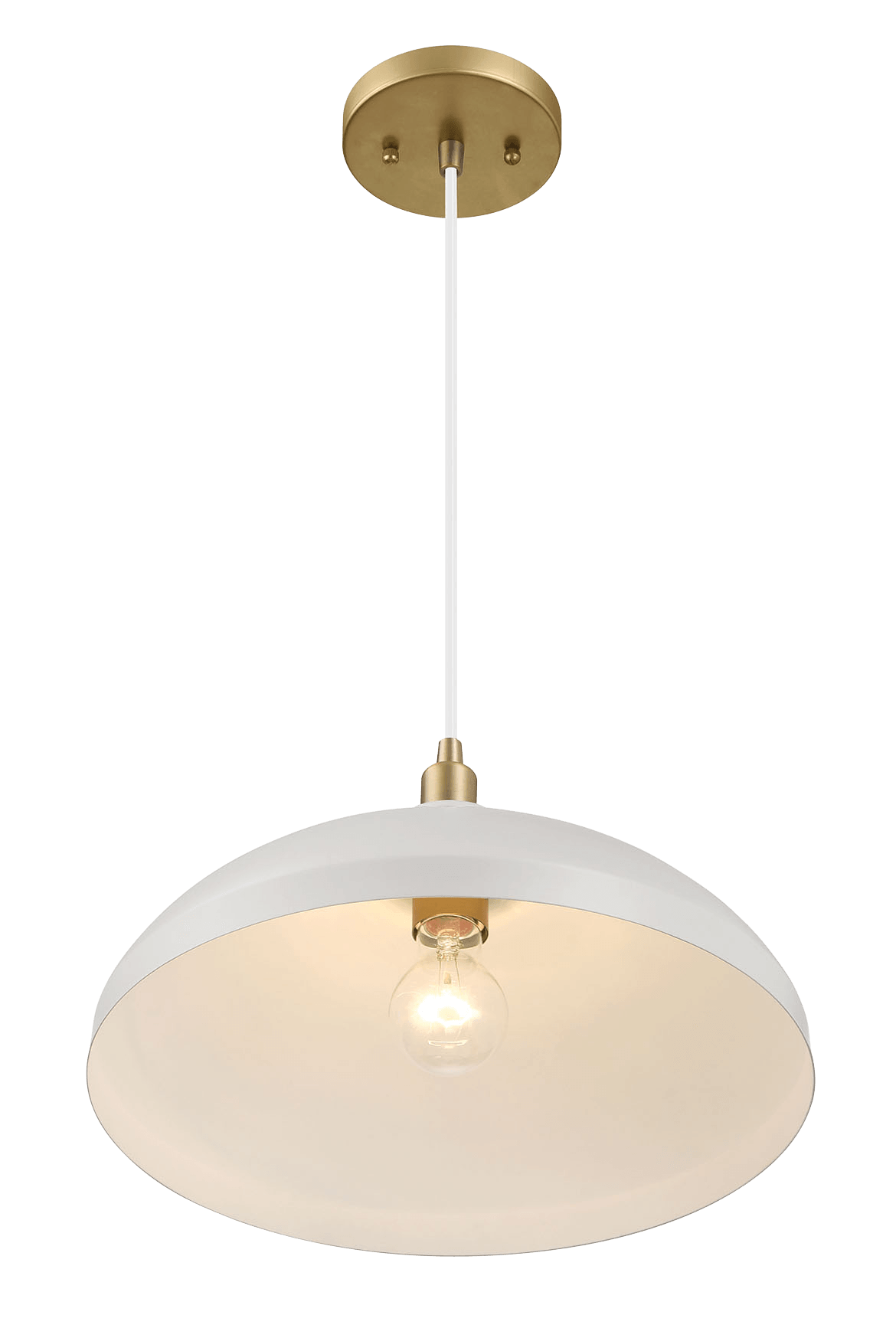 Astral Single Light White Pendant Lamp with Golder Brass Finish for Entrance Kitchen Island 14"D × 8"H - West Lamp