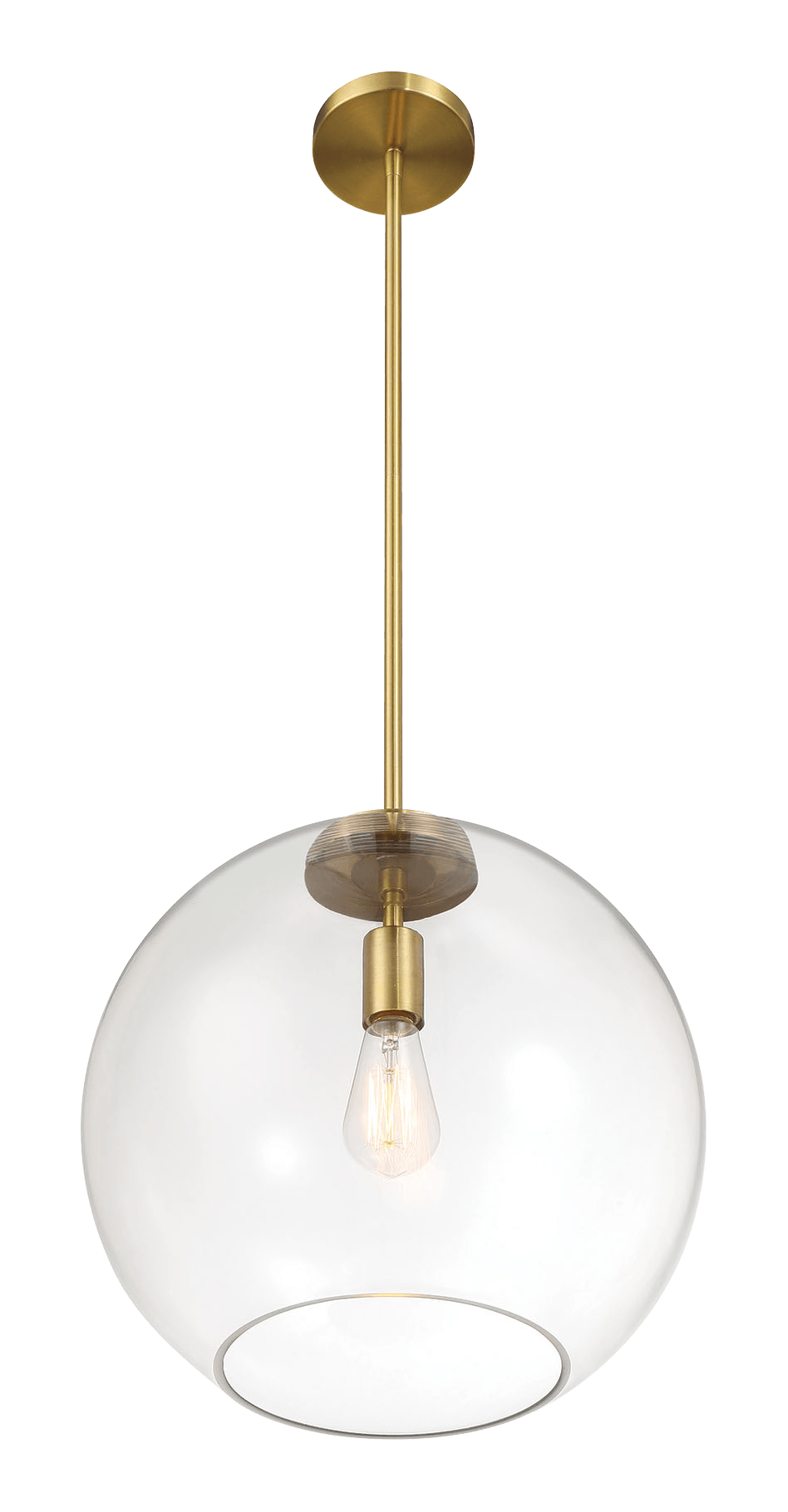 Gleam Single Light Pendant Lamp With Clear Globe Glass - Satin Brass - West Lamp