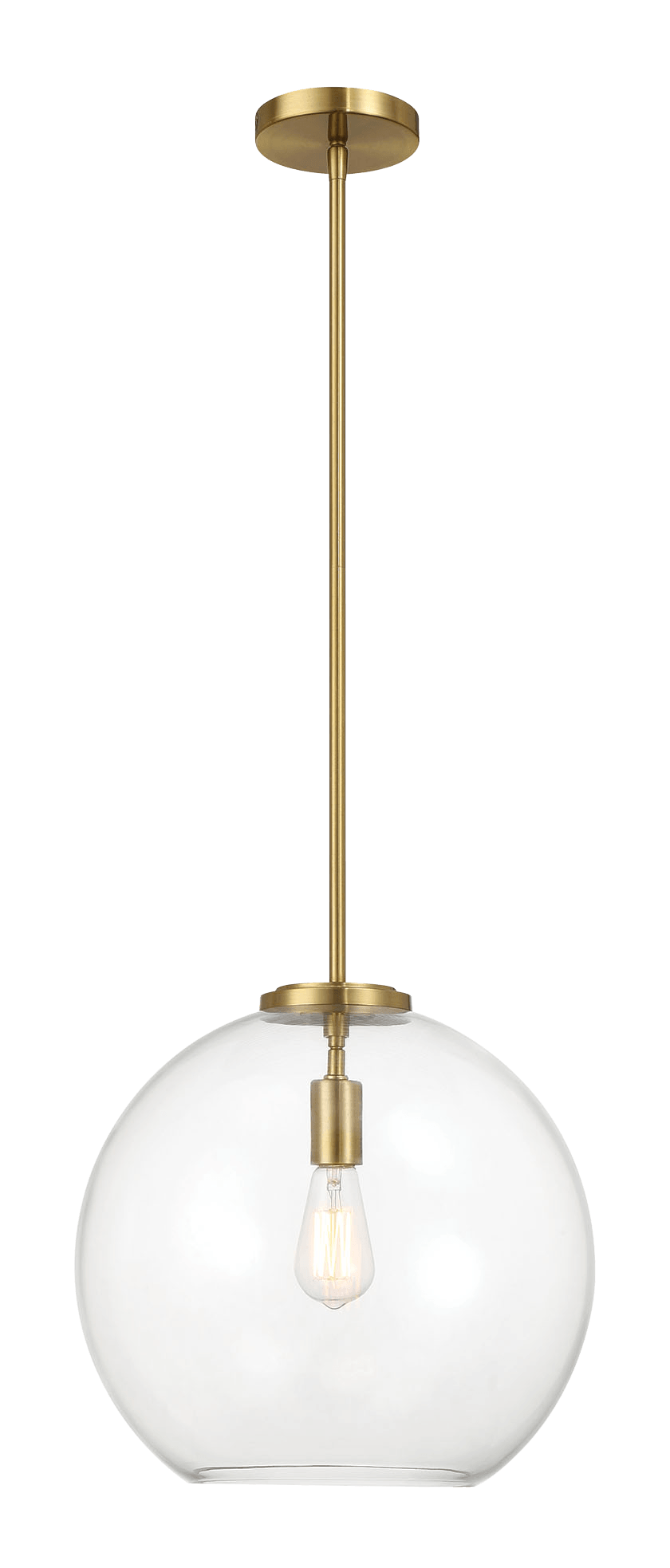 Gleam Single Light Pendant Lamp With Clear Globe Glass - Satin Brass - West Lamp