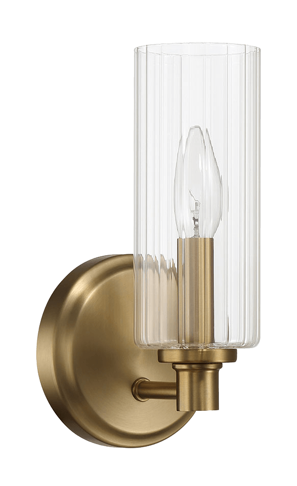 Jardin Single Light Wall Sconce With Clear Ribbed Glass - Satin Brass - West Lamp