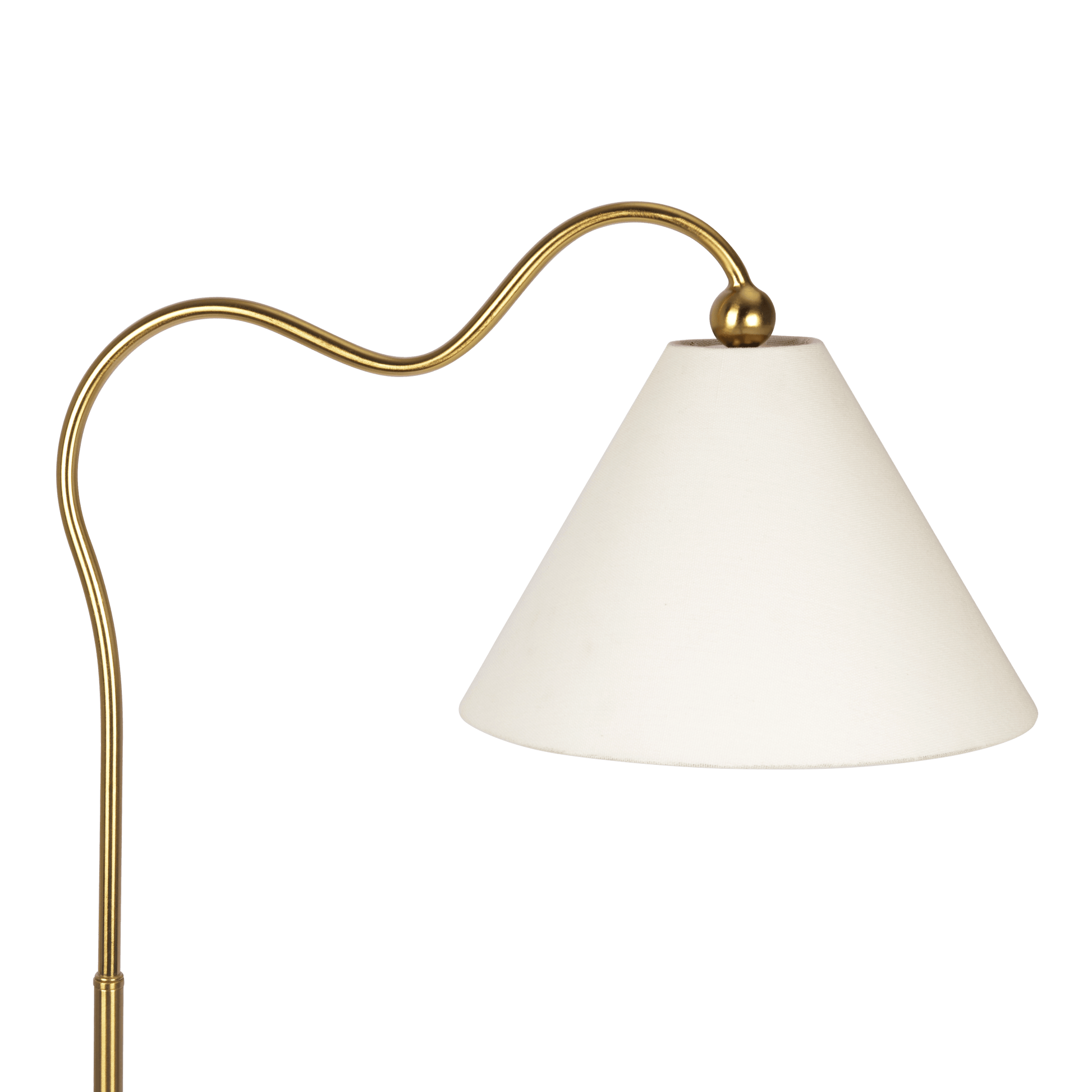 Majestic Brass Ring Base Curved Floor Lamp with Triangle White Drum Shade - West Lamp