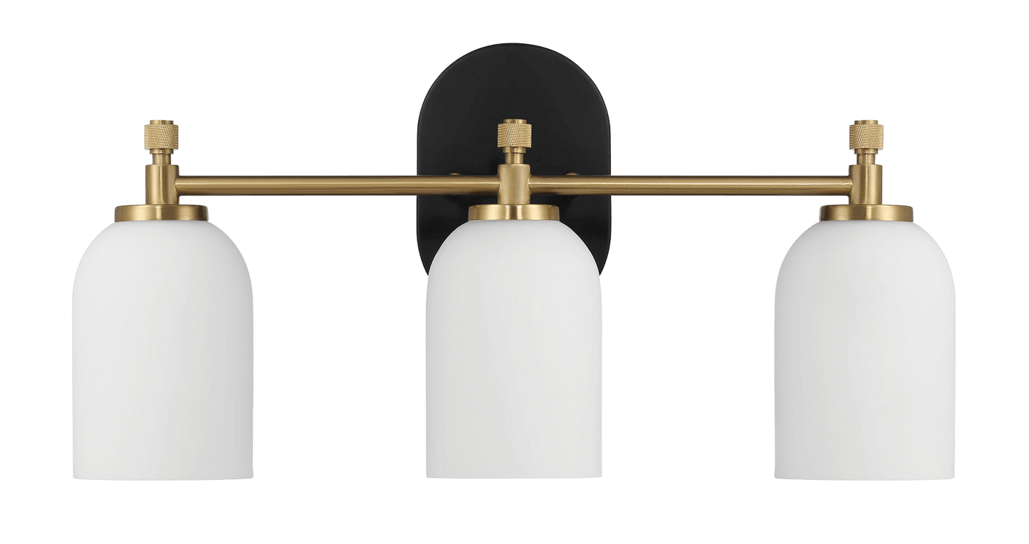 Meadows Three Lights Vanity Brushed Gold Bathroom Wall Light for Bathroom Over Mirror 20.5"W × 10.125"H × 5.5"E with White Frosted Glass - West Lamp