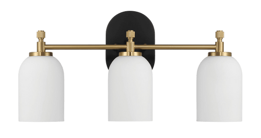 Meadows Three Lights Vanity Brushed Gold Bathroom Wall Light for Bathroom Over Mirror 20.5"W × 10.125"H × 5.5"E with White Frosted Glass - West Lamp