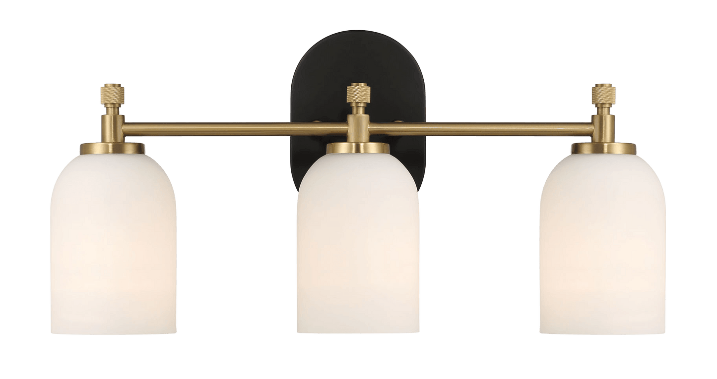 Meadows Three Lights Vanity Brushed Gold Bathroom Wall Light for Bathroom Over Mirror 20.5"W × 10.125"H × 5.5"E with White Frosted Glass - West Lamp