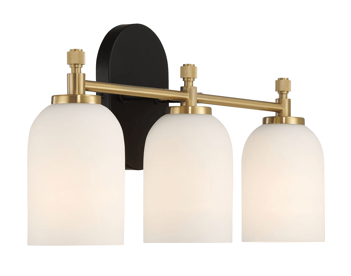 Meadows Three Lights Vanity Brushed Gold Bathroom Wall Light for Bathroom Over Mirror 20.5"W × 10.125"H × 5.5"E with White Frosted Glass - West Lamp