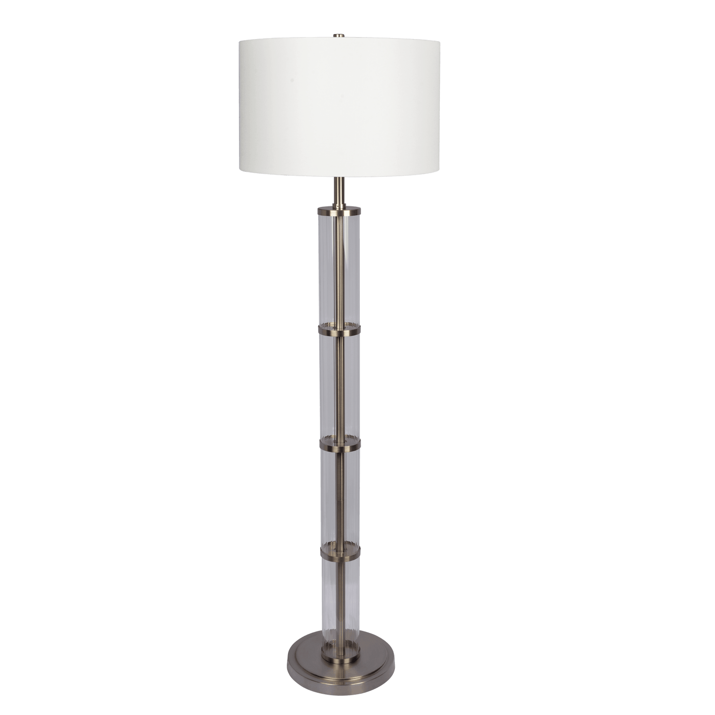 Nimbus Brushed Nickel Floor Lamp with 3-Way Rotary Switch Clear Glass Body Metal Base - West Lamp