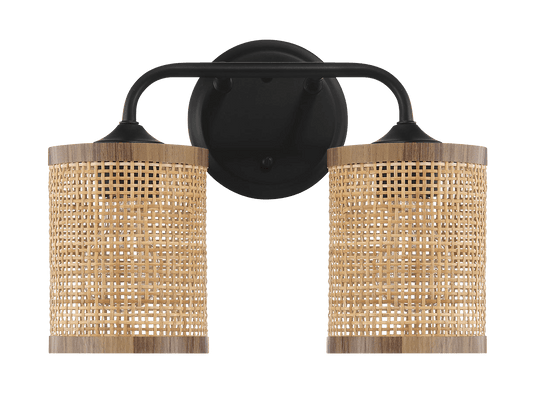 Quell Double Light Vanity With Natural Rattan Shade Wall Lamp - West Lamp